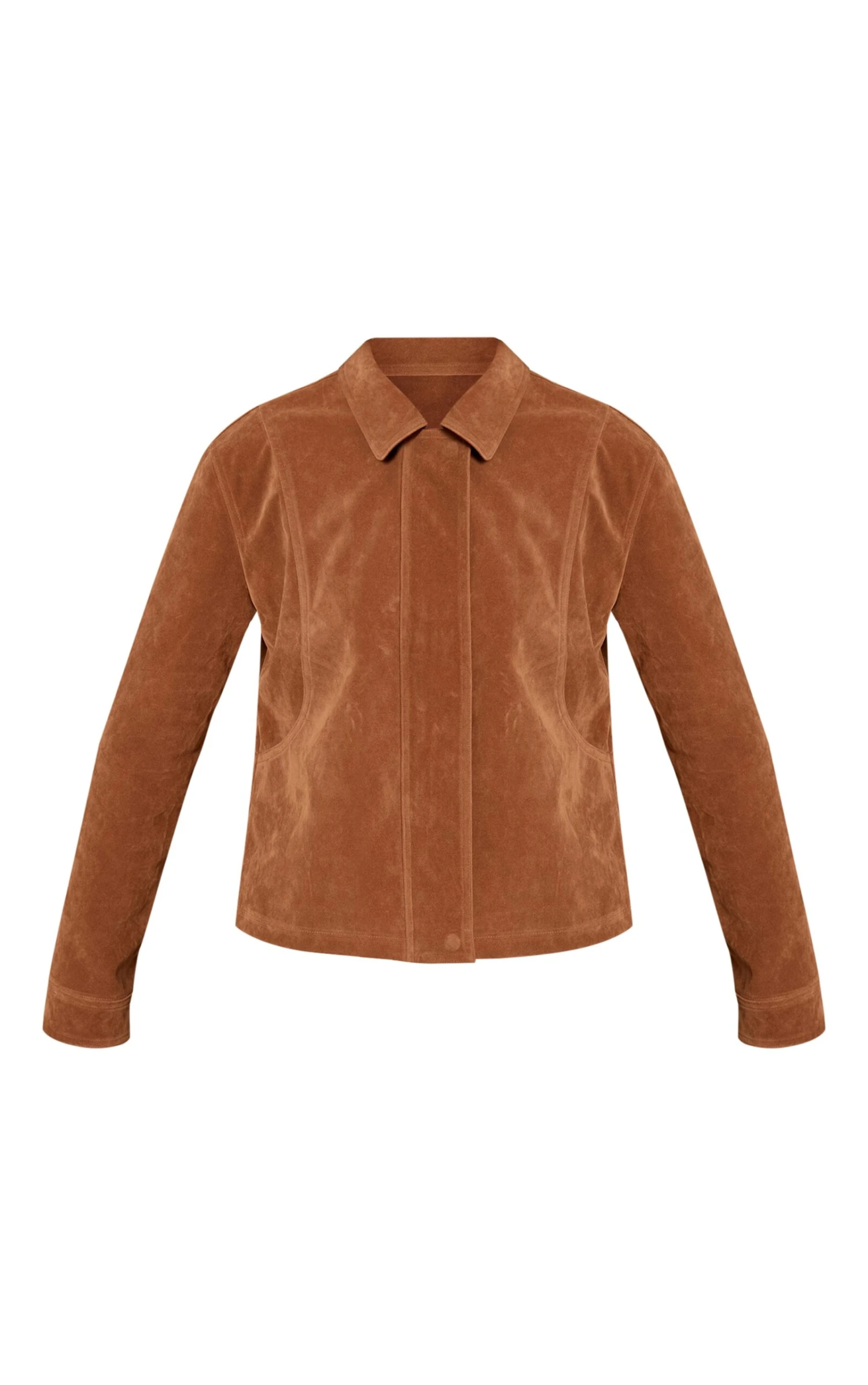 Prettylittlething Tan Faux Suede Concealed Placket Bomber Jacket 5 Prettylittlething Tan Faux Suede Concealed Placket Bomber Jacket - Image 5