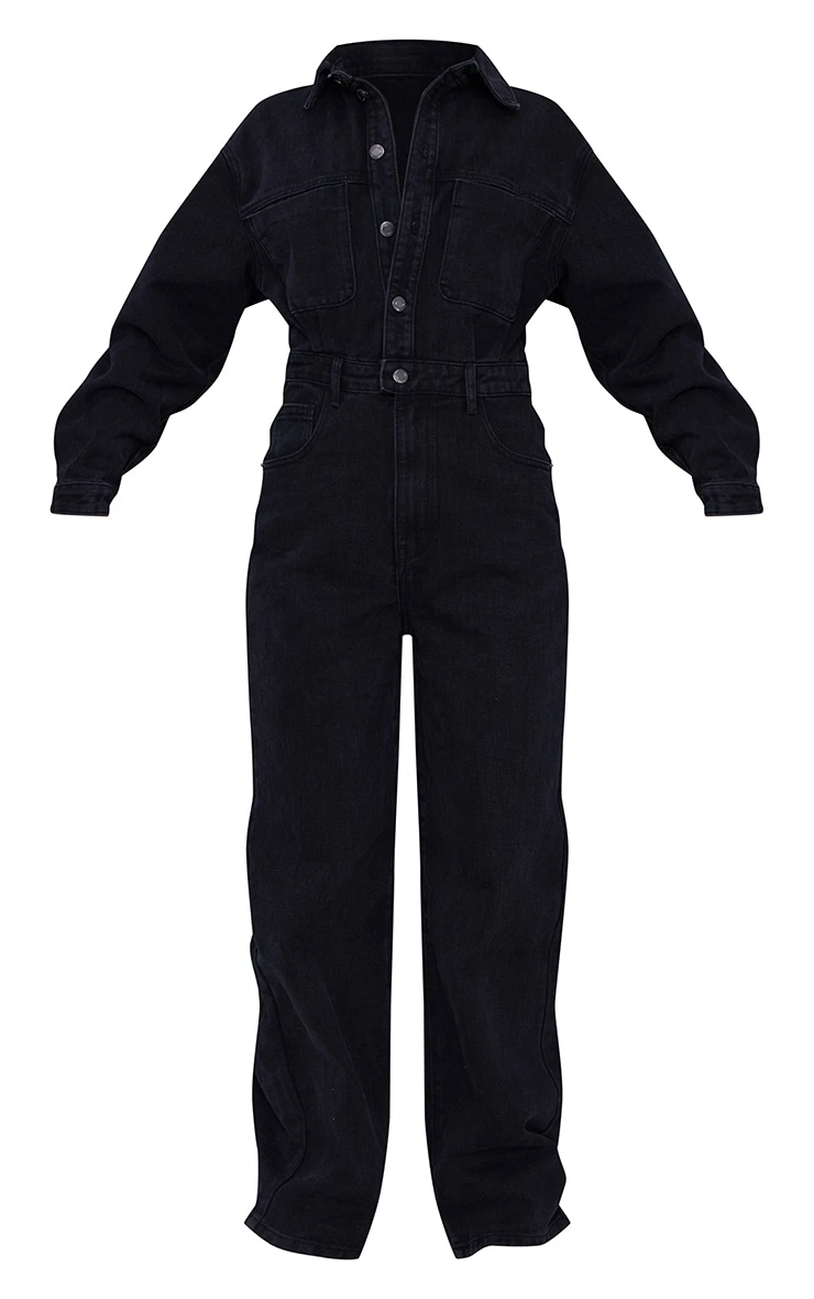 Prettylittlething Washed Black Oversized Denim Boilersuit 5 Prettylittlething Washed Black Oversized Denim Boilersuit - Image 5