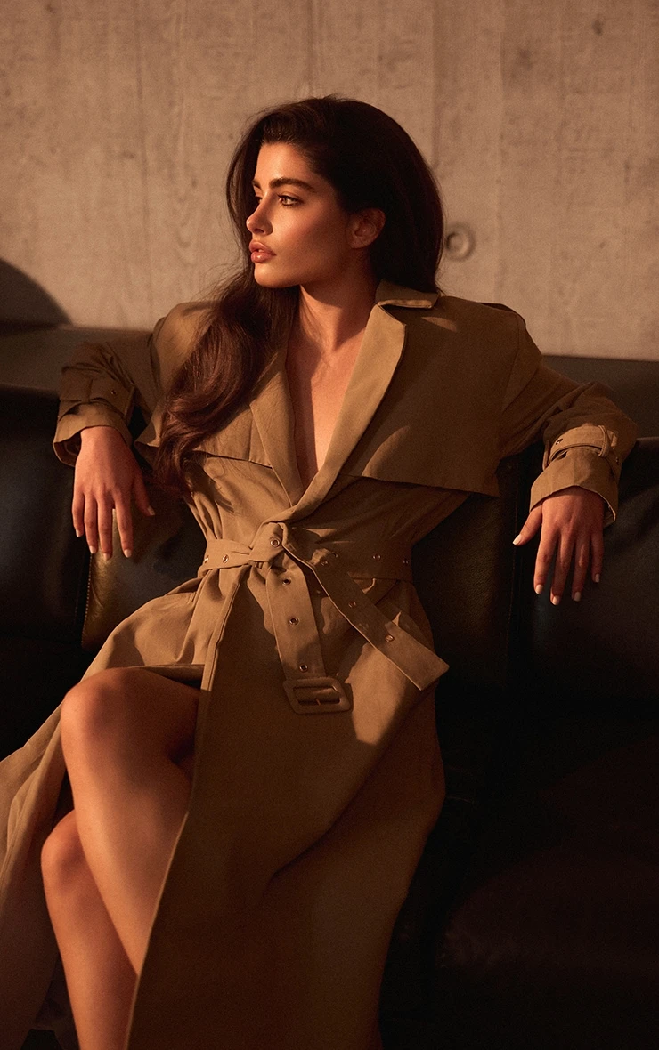 Prettylittlething PLT Label Taupe Belt Detail Shoulder Pad Trench Coat 1 Prettylittlething PLT Label Taupe Belt Detail Shoulder Pad Trench Coat