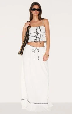 Prettylittlething White Cheesecloth Contrast Maxi Skirt