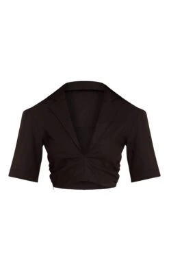 Prettylittlething Black Lightweight Woven Cropped Shirt -Pretty Little Thing Shop 4e9f31f89f8076b80c43e4735466eb7f55755b7d CNN0267 5 black lightweight woven twist cropped shirt