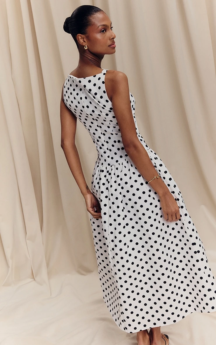 Prettylittlething Monochrome Polka Dot Printed Dropped Waist Midaxi Dress 2 Prettylittlething Monochrome Polka Dot Printed Dropped Waist Midaxi Dress - Image 2