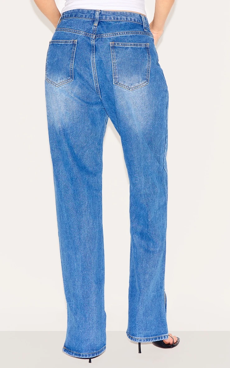 Prettylittlething Mid Blue Wash L30 Denim Split Hem Jeans - Image 3