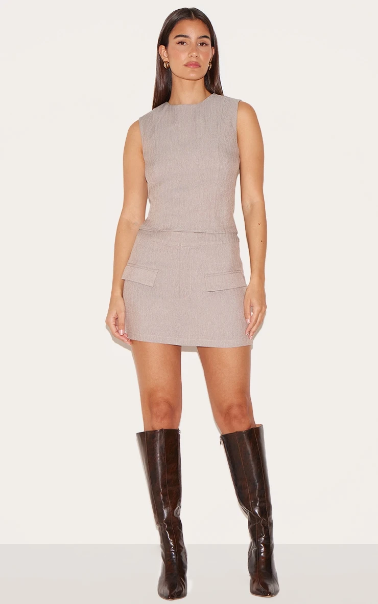 Prettylittlething Grey Woven Tailored Mini Skirt 1 Prettylittlething Grey Woven Tailored Mini Skirt