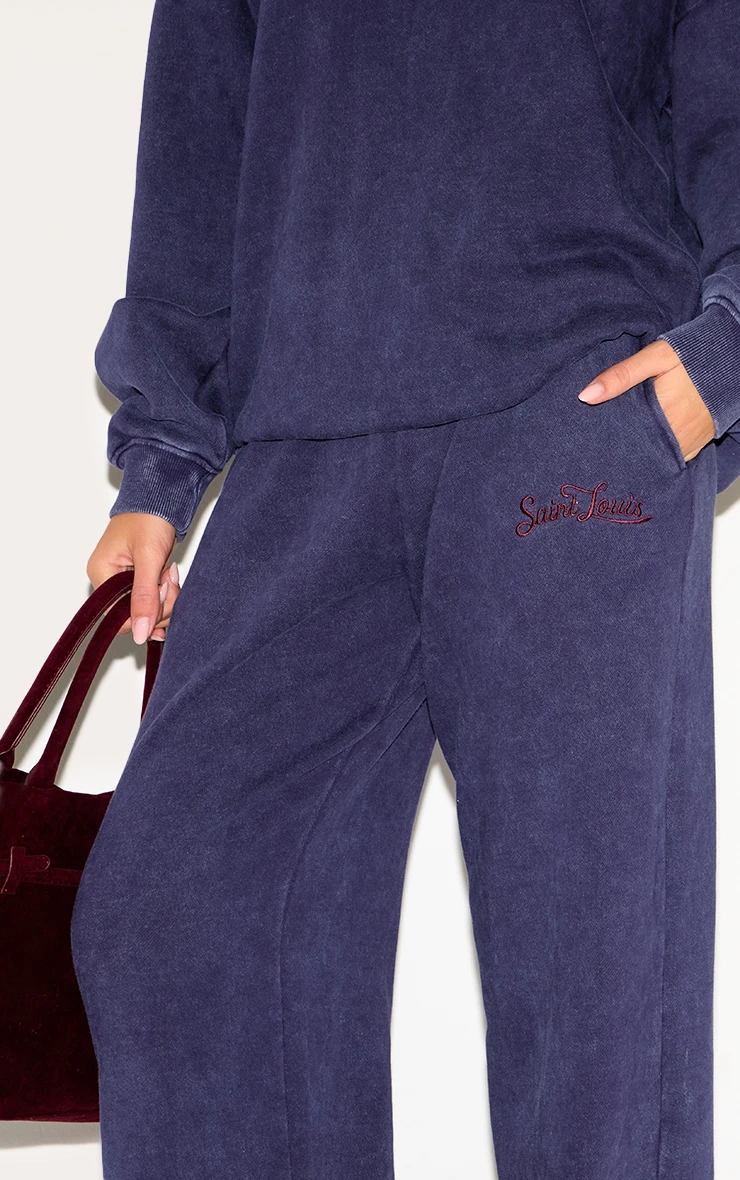 Prettylittlething Navy Saint Louis Embroidered Wide Leg Sweatpants 4 Prettylittlething Navy Saint Louis Embroidered Wide Leg Sweatpants - Image 4