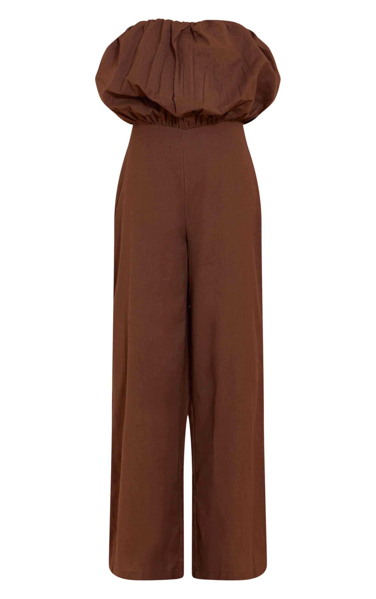 Prettylittlething Dark Chocolate Cotton Puffball Bandeau Straight Leg Jumpsuit 5 Prettylittlething Dark Chocolate Cotton Puffball Bandeau Straight Leg Jumpsuit - Image 5