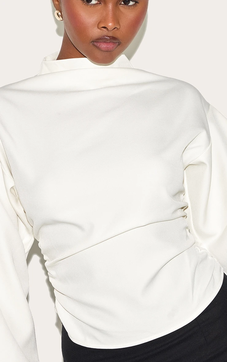 Prettylittlething Cream Woven Highneck Fitted Top 4 Prettylittlething Cream Woven Highneck Fitted Top - Image 4