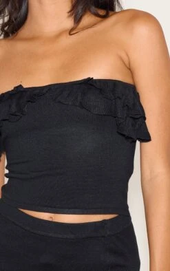 Prettylittlething Black Fine Knit Bandeau Frill Top -Pretty Little Thing Shop 4f965cb94d6160696bb6dddface25da5f95e5d70 CNM1213 4 black fine knit bardot frill top