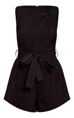 Black Woven Tie Belt Romper -Pretty Little Thing Shop 4f9af133d7e3f41f21265185ad9d7712594bc31c CNO0454 5 black woven tie belt playsuit