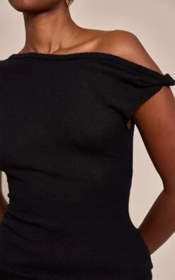 Prettylittlething Black Towelling Fine Knit Asymmetric Top -Pretty Little Thing Shop 5007b1eb5793e3799aa2f2361dd2da0d65521022 CNN7202 4 black towelling fine knit asymmetric top