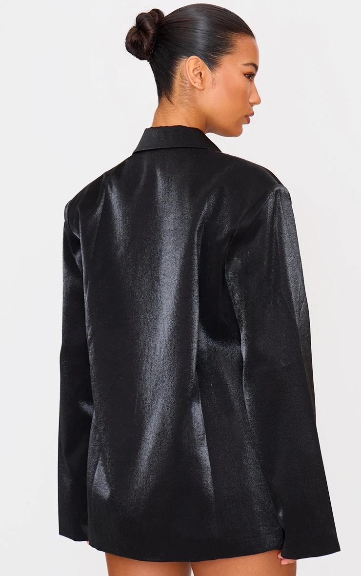 Prettylittlething Black Satin Look Oversized Boxy Blazer 2 Prettylittlething Black Satin Look Oversized Boxy Blazer - Image 2