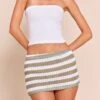 Olive Striped Textured Jersey Mini Skirt