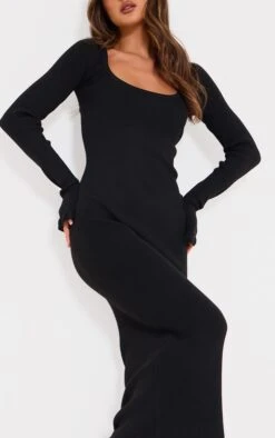 Prettylittlething Black Rib Knit Piquet Hem Maxi Dress -Pretty Little Thing Shop 50acfeae356715901060d3be514f9c1087c7921f cnj6048 4