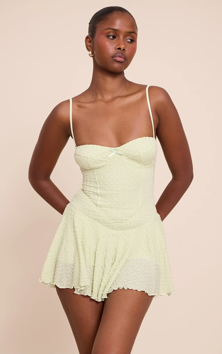 Prettylittlething Lemon Textured Lace Strappy Skort Floaty Romper 1 Prettylittlething Lemon Textured Lace Strappy Skort Floaty Romper