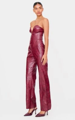 Prettylittlething Burgundy Croc Faux Leather Bandeau Plunge Straight Leg Jumpsuit -Pretty Little Thing Shop 5103f83c68cd8f790c9d0439a28cf046ea2c19da cnk1945 3