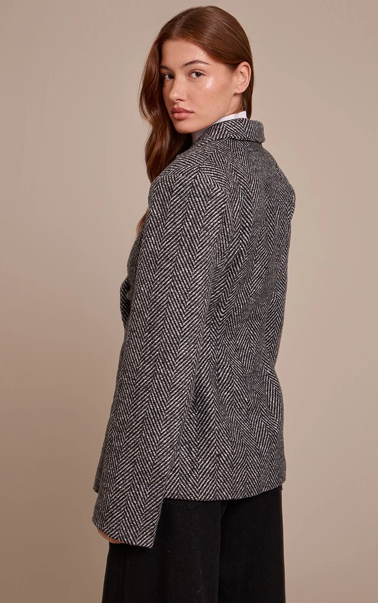 Prettylittlething Grey Herringbone Gathered Cinched Waist Blazer 2 Prettylittlething Grey Herringbone Gathered Cinched Waist Blazer - Image 2