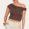 Prettylittlething Brown Asymmetric Ruched Top -Pretty Little Thing Shop 510c47176804c28db2ba151bf52646d716490a94 CNM4016 1 brown asymmetric ruched top