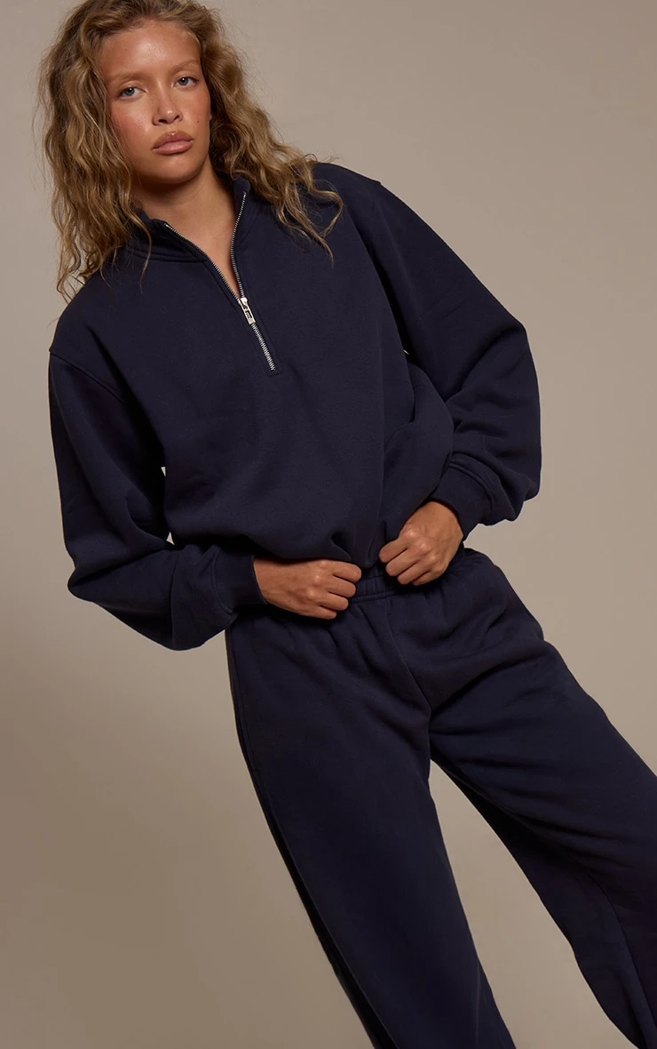 Navy Cotton Fleece Straight Leg Sweatpants 4 Navy Cotton Fleece Straight Leg Sweatpants - Image 4