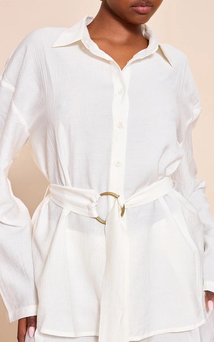 Cream Textured Belt Cinched Waist Shirt 4 Cream Textured Belt Cinched Waist Shirt - Image 4