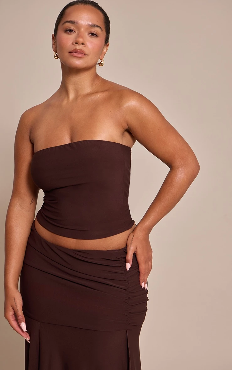 Prettylittlething Shape Chocolate Double Layered Bandeau Top 1 Prettylittlething Shape Chocolate Double Layered Bandeau Top