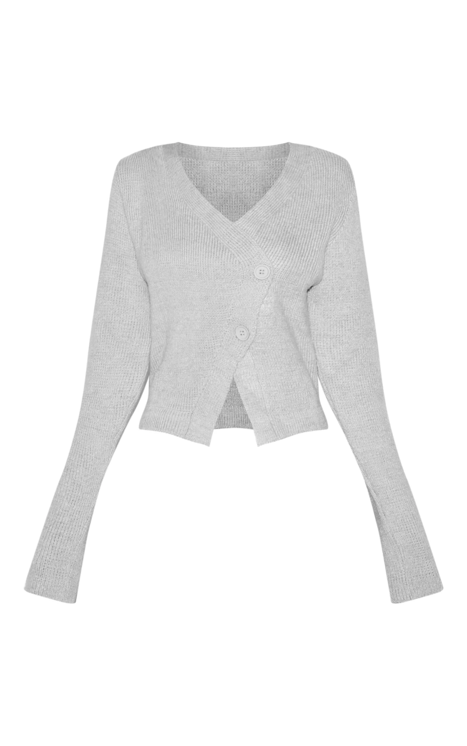 Prettylittlething Grey Knit Asymmetric Button Cardigan 5 Prettylittlething Grey Knit Asymmetric Button Cardigan - Image 5
