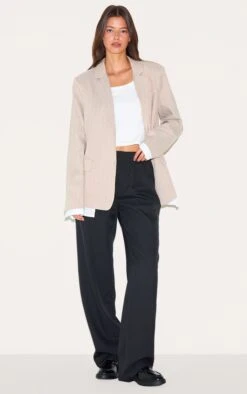 Prettylittlething Taupe Pinstripe Shirt Detail Blazer -Pretty Little Thing Shop 52353ef59e8d5caeee325655456f06474f67a0b9 CNL7594 3 taupe pinstripe shirt detail blazer