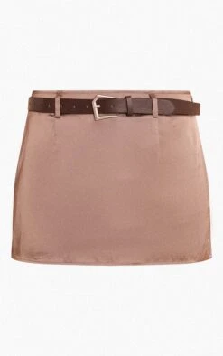 Brown Satin Belted MiniSkirt 11 Brown Satin Belted MiniSkirt -Pretty Little Thing Shop 52a367f4dccb6b5519a099cbbf273725c4da4b8d CNO2126 6 brown satin belted mini skirt