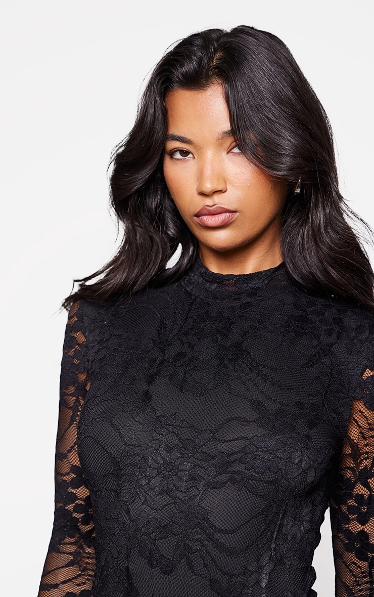 Prettylittlething Black Lace Lined Long Sleeve Boat Neck Romper 4 Prettylittlething Black Lace Lined Long Sleeve Boat Neck Romper - Image 4
