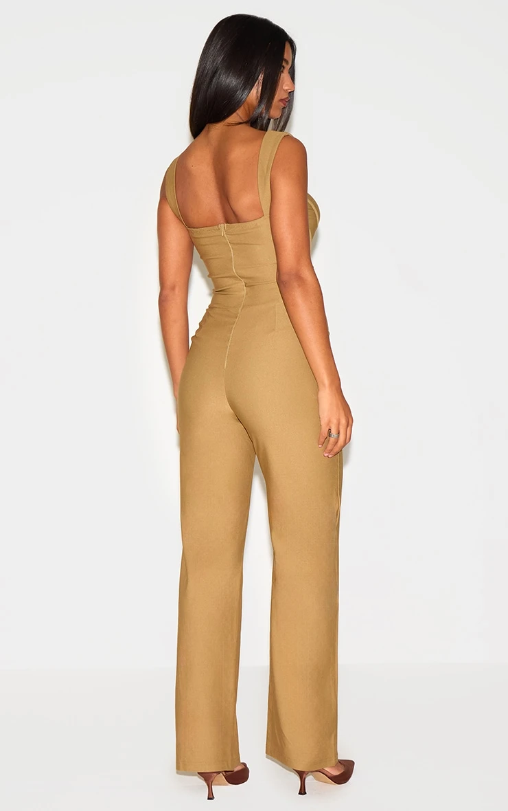 Prettylittlething Khaki Woven Corset Binding Strappy Straight Leg Jumpsuit 2 Prettylittlething Khaki Woven Corset Binding Strappy Straight Leg Jumpsuit - Image 2