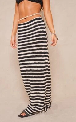 Prettylittlething Black Striped Textured Jersey Maxi Skirt
