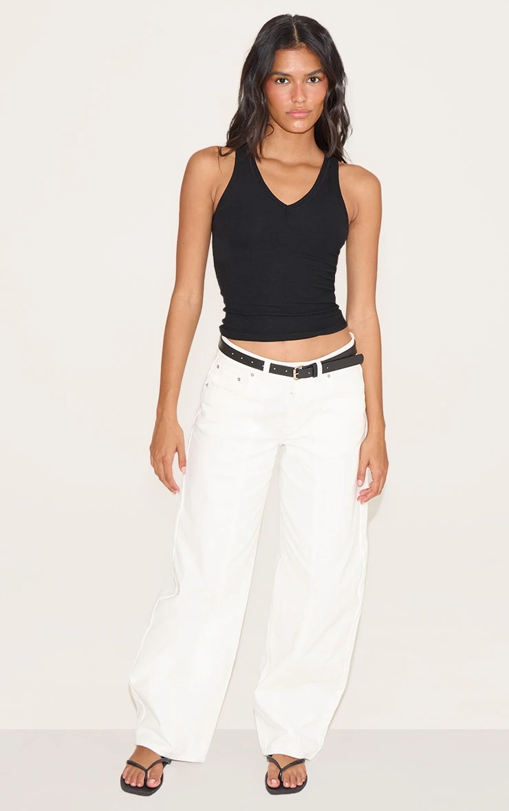 Prettylittlething Black Soft Rib V Neck Vest Top 3 Prettylittlething Black Soft Rib V Neck Vest Top - Image 3