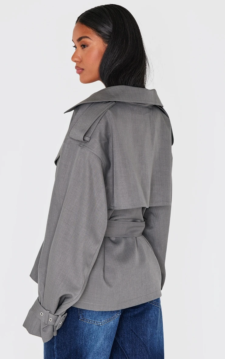 Prettylittlething Grey Classic Grazer Length Trench Coat 2 Prettylittlething Grey Classic Grazer Length Trench Coat - Image 2