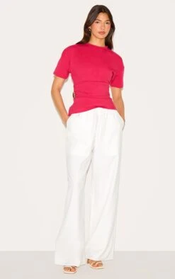 Prettylittlething White Woven Drawstring Low Rise Relaxed Pants