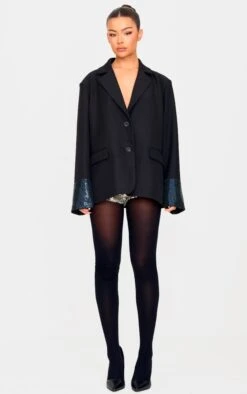 Prettylittlething Black Sequin Sleeve Detail Structured Blazer -Pretty Little Thing Shop 53b2fa0bb59b93346be50760a6f29f08be1d2473 cnk1412 3