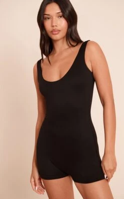 Black Basic Contour Jersey Scoop Neck Unitard