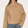 Prettylittlething Camel Trench Detail Cropped Zip Up Jacket
