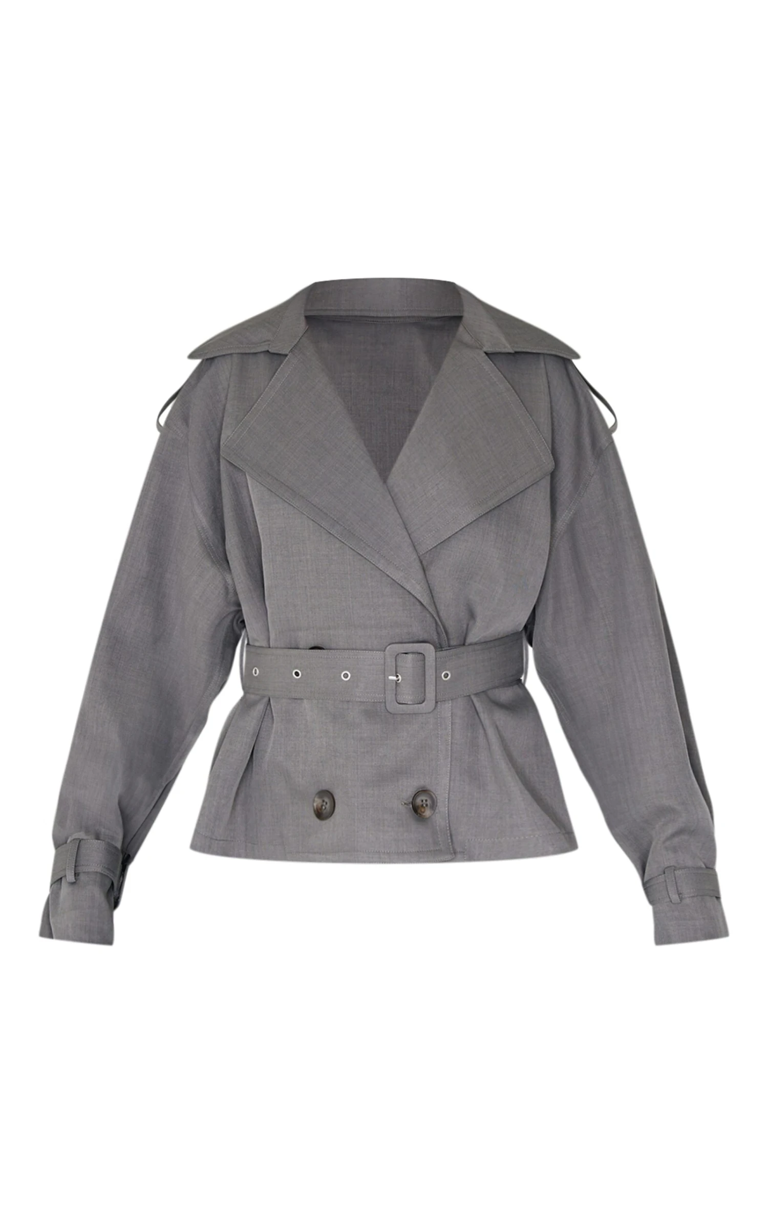 Prettylittlething Grey Classic Grazer Length Trench Coat 5 Prettylittlething Grey Classic Grazer Length Trench Coat - Image 5