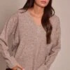 Prettylittlething Taupe V Neck Knitted Sweater