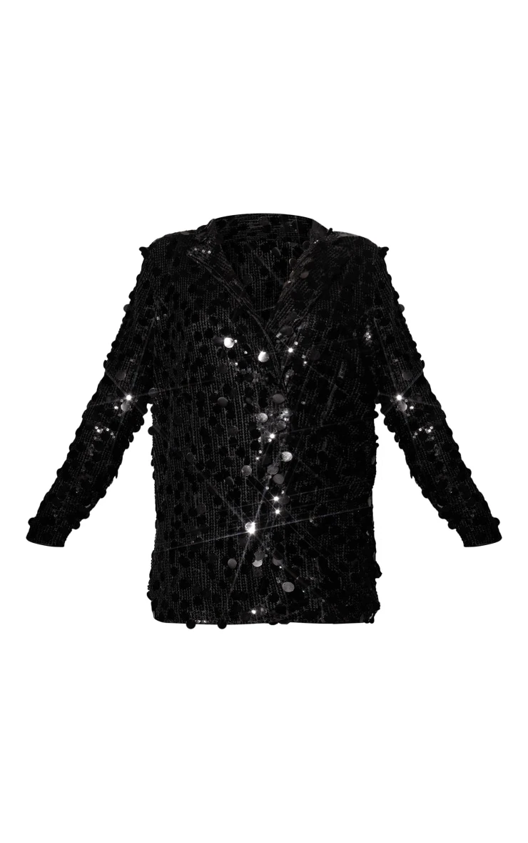 Black Extreme Plunge Sequin Blazer Dress 5 Black Extreme Plunge Sequin Blazer Dress - Image 5