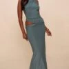 Prettylittlething Sea Green Double Slinky Twist Maxi Skirt