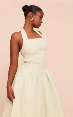 Prettylittlething Sage Embroidered Cotton Halterneck Midaxi Dress -Pretty Little Thing Shop 54e6e0741315320aae8fedada1520a2a25e7e6fd CNN4897 4 sage embroidered cotton halterneck midaxi dress