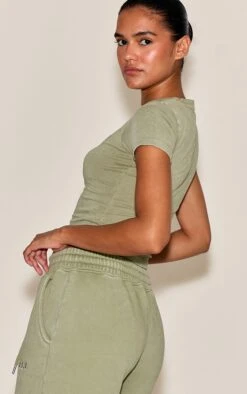 Olive Washed Fitted T-shirt -Pretty Little Thing Shop 54ef4624f783fcc2f5e297cdade0623b03c2e211 CNO2596 2 olive washed fitted t shirt