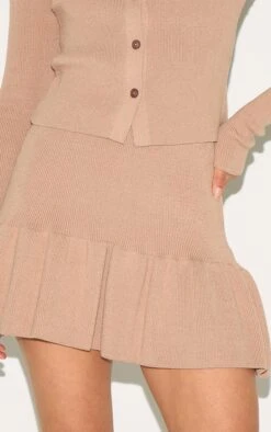 Prettylittlething Mocha Knitted Pleated Skirt