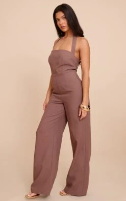 Prettylittlething Chocolate Premium Woven Halter Neck Wide Leg Jumpsuit -Pretty Little Thing Shop 550d8f5d2c4a51356a532df56e2e5ba52f5b6b49 CNN4928 3 chocolate premium woven halter neck wide leg jumpsuit