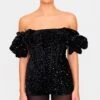 Black Velvet Sequin Puff Sleeve Romper -Pretty Little Thing Shop 553f023a9da7cf97b90b9e405bce98fc252a90f0 cnk6974 1