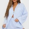 Prettylittlething Light Blue Pinstripe Woven Balloon Sleeve Oversized Shirt