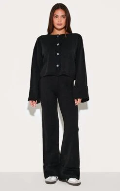 Prettylittlething Black Turn Up Hem Knit Pants