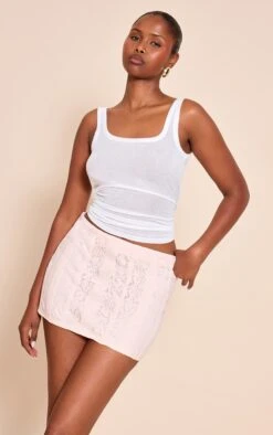 Pale Pink Lace Woven Mini Skirt