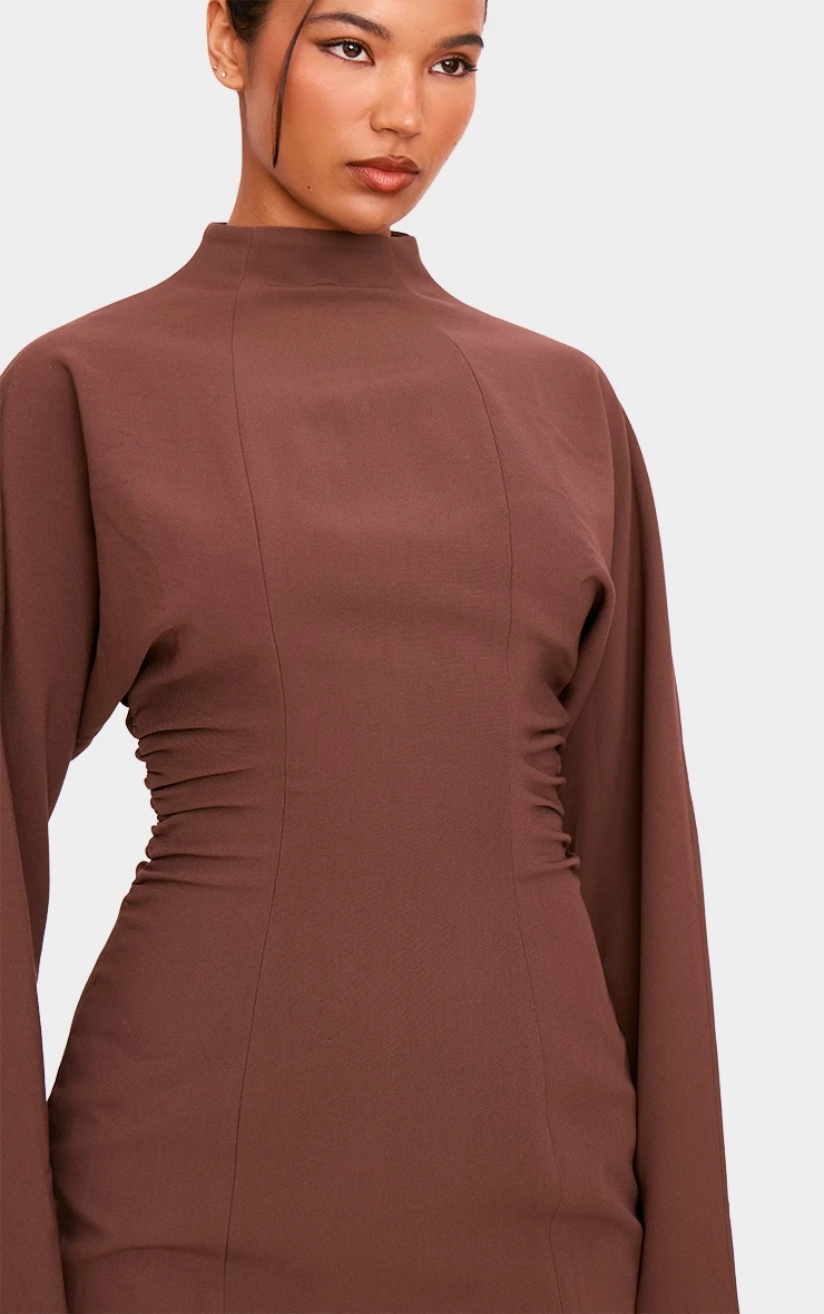 Prettylittlething PLT Label Chocolate Batwing Sleeved Pleated Bodycon Dress 4 Prettylittlething PLT Label Chocolate Batwing Sleeved Pleated Bodycon Dress - Image 4