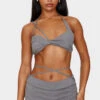 Prettylittlething Grey Tailored Twist Bust Detail Bralet
